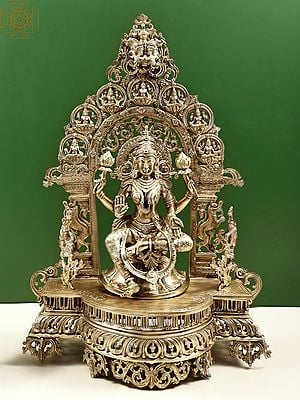 31" Superfine Goddess Lakshmi Seated on Saptalakshmi and Kirtimukha Prabhawali Throne (Ashtalakshmi) - Hoysala Art | Handmade |