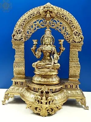 21" Ardha-Padmasana Devi Lakshmi Within A Makeshift Temple | Handmade | Made In South India