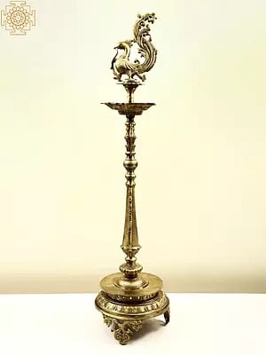 44" Hoysala Dancing Peacock Lamp | Handmade | Made In South India