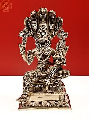 7" Lord Narasimha with Goddess Lakshmi In Brass | Handmade | Made In India