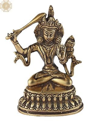 3" Small Size Manjushri - Tibetan Buddhist Bodhisattva Deity In Brass | Handmade | Made In India