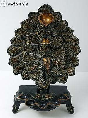 14" Superfine Peacock Six Wicks Oil Lamp with Bell in Brass | Handmade | Made in India