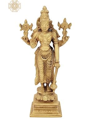 8" Standing Lord Vishnu In Brass | Handmade | Made In India
