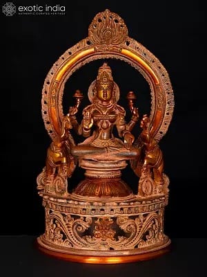 14" Royal Goddess Lakshmi Seated on Superfine Throne | Handmade Brass Statue