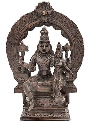 12" Lord Vishnu with Lakshmi Seated On Kirtimukha Prabhawali Throne In Brass | Handmade | Made In India