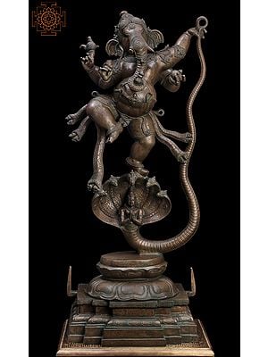39" Single-Tusked Lord Ganesha With Serpent | Handmade | Madhuchista Vidhana (Lost-Wax) | Panchaloha Bronze