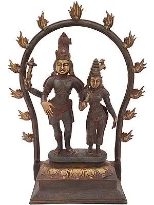 13" Standing Lord Shiva with Parvati In Brass | Handmade | Made In India