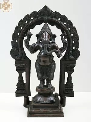 13" Four Armed Standing Ganesha In Brass