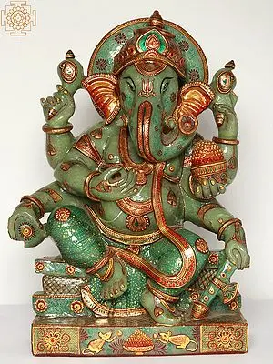 Ganesha Carved in Green Aventurine Jade