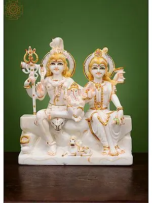 12" Lord Shiva Family Statue | Handmade | White Marble Shiva Parivar Statue Indian God Figure | Mahadev| Religious Sculpture | Temple Decor