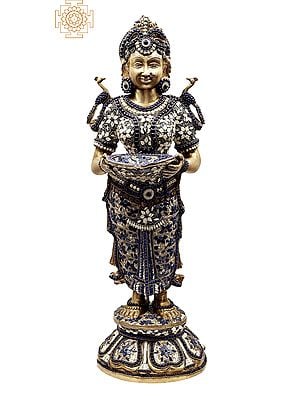 29" Paavai Vilakku | Deep Lakshmi | Handmade | Inlay Work | Brass Statue | Made In India