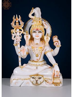 15" Mahadeva Shiva in Ashirwad Mudra | Handmade | White Marble Shiva Statue | Mahadeva | Rudra | Adiyogi | Shankara