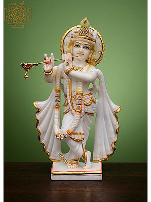8" Standing Lord Krishna Statue | Handmade | White Marble Lord Krishna | Spiritual Home Decor | Beautiful Krishna Statue