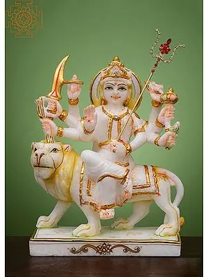 8" Goddess Durga Mata Sitting on Lion| Handmade | Marble Durga Maa Statue | Marble Durga Murti | Goddess Durga Idol Sitting on Lion | Ma Sherawali Idol