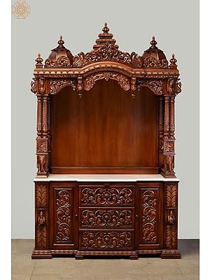 84" Large Designer Wooden Temple | Wooden Pooja Mandir | Temple With Doors & Drawers | Handmade | Made In India