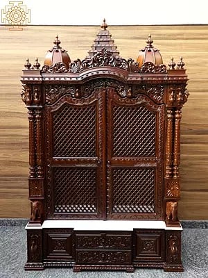 96" Super Large Designer Wooden Temple | Wooden Pooja Mandir | Temple With Doors & Drawers | Handmade | Made In India