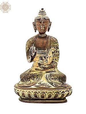 5.5" Small Gautam Buddha Preaching His Dharma with Carved Robe | Brass Buddha | Handmade | Made In India