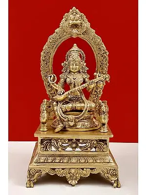 20" Goddess Saraswati with Veena | Brass Goddess Saraswati | Handmade | Made In India