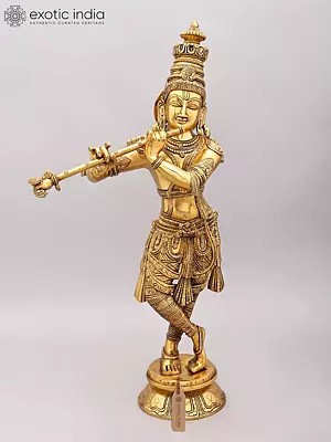 23" Shri Krishna Playing His Flute | Handmade Murlimanohar Brass Statue