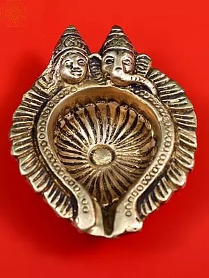 3" Brass Lakshmi Ganesha Puja Diya | Handmade