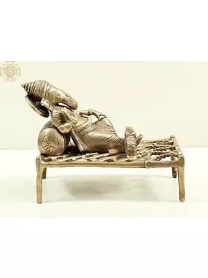 5" Brass Lord Ganesha Statue Sitting on Traditional Khat