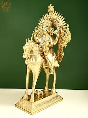 21" Brass Shiva Parvati Sitting on Horse