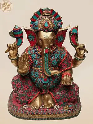 Lord Ganesha Brass Statue with Inlay - 21 Inches