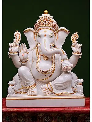 White Marble Ganesha Statue - 30" Tall