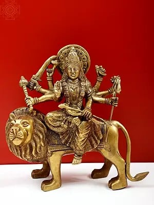 10" Simhavahini Devi Durga | Brass | Handmade | Made In India