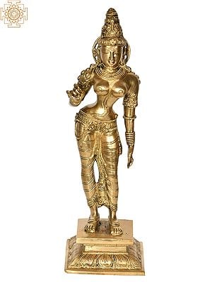 13" Standing Parvati in Brass | Handmade | Made In India