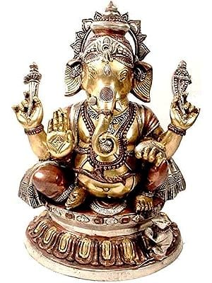 21" Ganesha on Inverted Lotus Pedestal In Brass | Handmade | Made In India