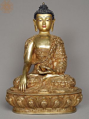 12" Lord Bhumisparsha Buddha Statue from Nepal | Copper Idol With Gold
