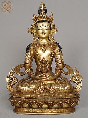 10" Copper Amitayu/Amitabha Buddha Statue from Nepal