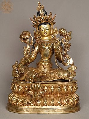 16" Green Tara Idol from Nepal | Copper Statues