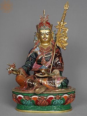 16" Guru Padmasambhava Seated on Ornament Throne From Nepal