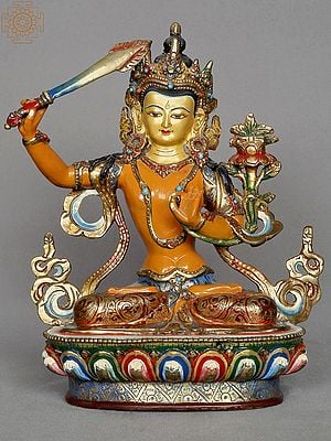 9" Manjushri Copper Statue from Nepal | Mahayana Buddhism