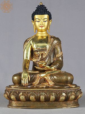 13" Lord Buddha Copper Idol from Nepal | Buddhist Deity Copper Statue