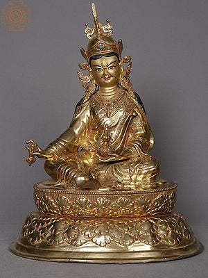14" Guru Padmasambhava Idol Seated from Nepal | Guru Rinpoche Copper Statue