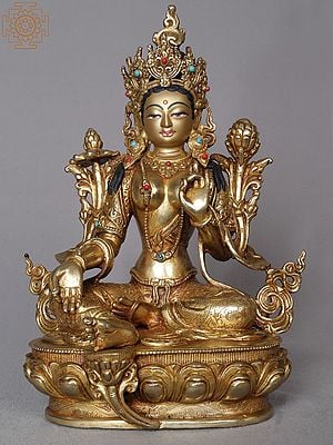 9" Green Tara Copper Statue from Nepal | Buddhist Deity Idols