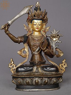 9" Manjushri Copper Statue | Buddhist Deity Idols from Nepal