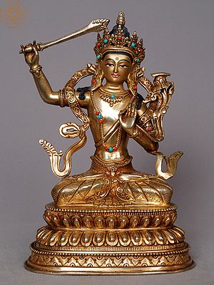 9" Buddhist Deity Manjushri Copper Statue | Nepalese Copper Idols