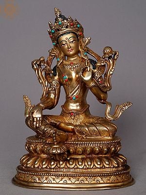 9" Goddess Green Tara Copper Statue from Nepal | Buddhist Deity Idols