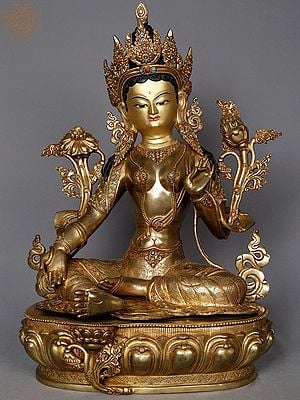 19" Green Tara Copper Statue from Nepal | Buddhist Deity Idols