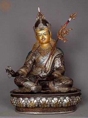 19" Guru Padmasambhava Seated Idol from Nepal | Nepalese Copper Statue