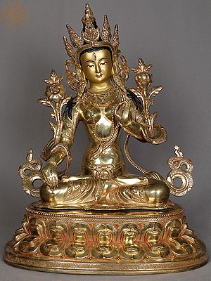 16" Buddhist Deity White Tara Copper Statue from Nepal | Authentic Nepalese Sculpture