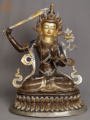 19" Buddhist Deity Manjushri Copper Sculpture | Statue from Nepal