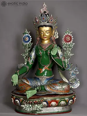3.5 Feet Green Tara Statue – Exquisite Gold Gilded Copper Sculpture from Nepal