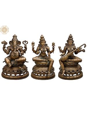 35" Large Lord Ganesha, Devi Lakshmi and Devi Saraswati (Set of Three Statues)