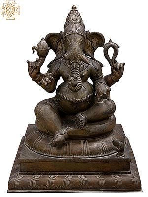 30" Sitting Chaturbhuja Lord Ganesha Bronze Sculpture