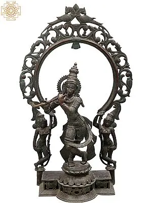 36" Large Lord Krishna Bronze Sculpture Playing Flute – Exquisite Divine Artwork